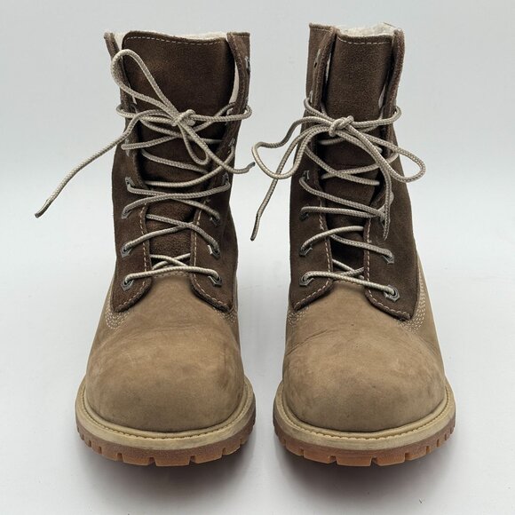 Timberland Womens 7M Teddy Fleece Fold Down Boots Brown Suede Leather Waterproof - Picture 5 of 10